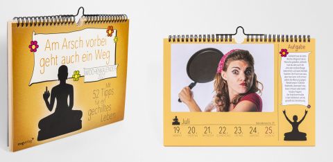 Wochenkalender, Am Arsch vorbei geht auch ein Weg. Erschienen im mvg-Verlag. Aufbau Kalendarium, Seitenaufbau feschart print- und webdesign